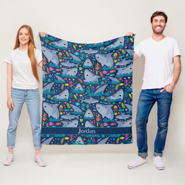 Hai unter dem Meer Niedliches Personalisiertes Mus Fleecedecke (Beispiel)