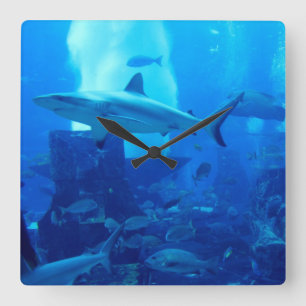 Hai Unterwasser! Quadratische Wanduhr