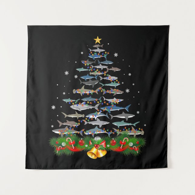 Hai Weihnachtsbaum Hai Liebhaber Geschenke Wandteppich (Vorderseite)