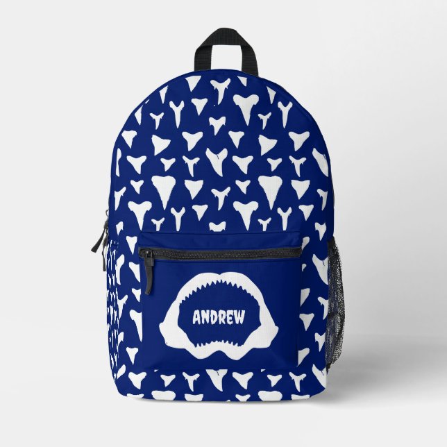 Hai Zähne Muster Blau und Weiß Personalisiert Bedruckter Rucksack (Vorderseite)