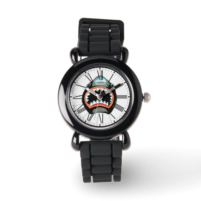 Haiangriff Funny Watercolor Illustration Armbanduhr (Vorderseite)