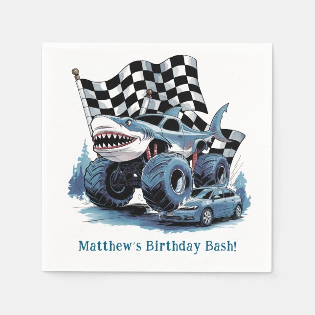 Haiangriff Monster Truck Birthday Bash Serviette (Vorderseite)