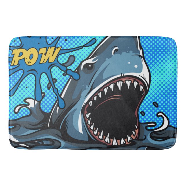 Haiangriff POW Superhero Comic Wasser Platsch Badematte (Vorderseite)