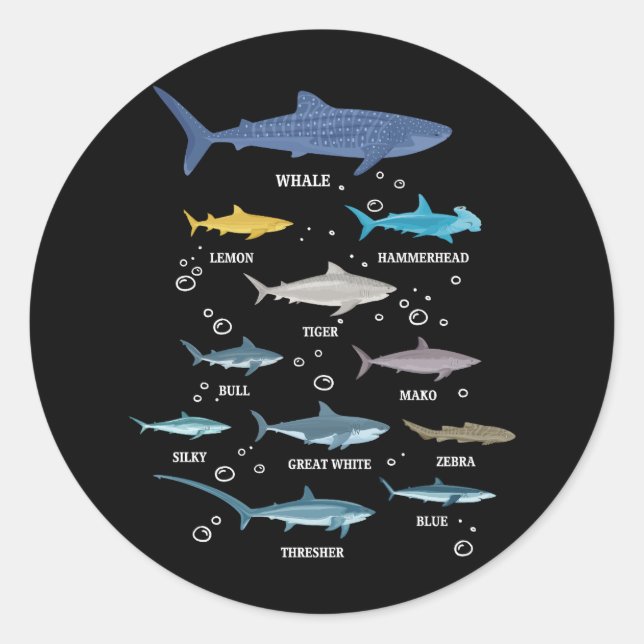 Haiarten Haifischfische Gesichter Meeresbiologie Runder Aufkleber (Vorderseite)