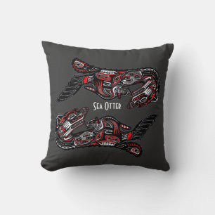 Haida Art-Style Sea Otter Wildlife Throw Kissen