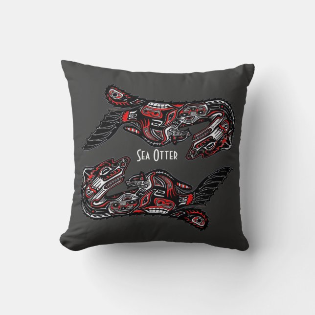 Haida Art-Style Sea Otter Wildlife Throw Kissen (Vorderseite)