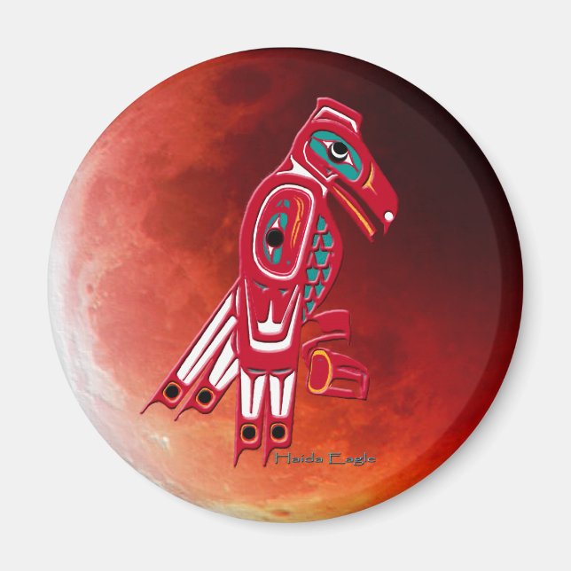 HAIDA EAGLE & RED MOON Native American Art Magnet (Vorne)