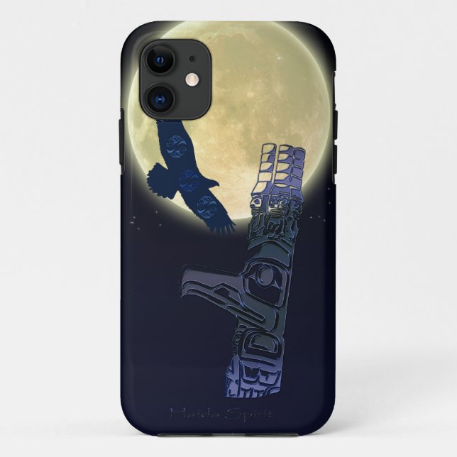 Haida Eagle, Vollmond und Totem Pole Kunst Case-Mate iPhone Hülle (Rückseite)