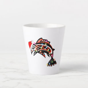 Haida Lachs Geist Tier mit Weihnachtsbeleuchtung Milchtasse