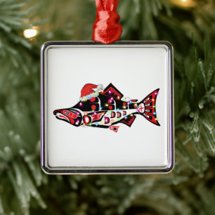Haida Lachs Geist Tier mit Weihnachtsbeleuchtung Ornament Aus Metall