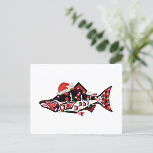 Haida Lachs Geist Tier mit Weihnachtsbeleuchtung Postkarte