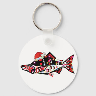 Haida Lachs Geist Tier mit Weihnachtsbeleuchtung Schlüsselanhänger