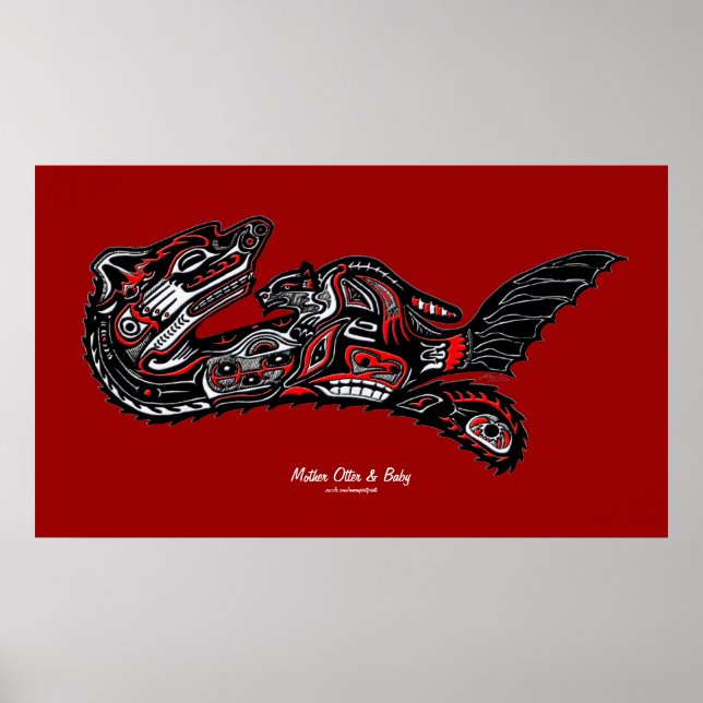 "HAIDA SPIRIT" Mutter Otter & Baby Haida Art Print Poster (Vorne)