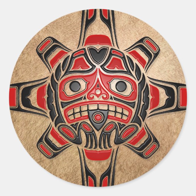 Haida Sun Mask Runder Aufkleber (Vorderseite)