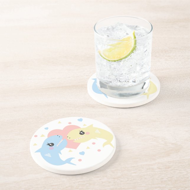 Haie Liebe Herz Funny Cartoon Pastel Getränkeuntersetzer (Seite)