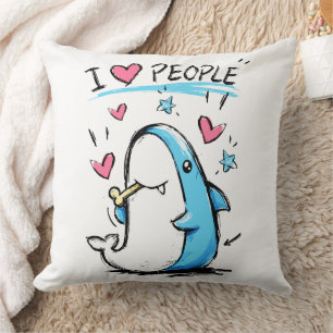 Haie lieben Menschen Lustige Doodle-Cartoon Kissen