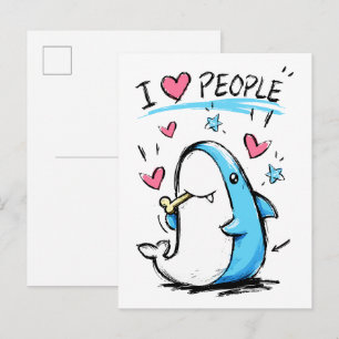 Haie lieben Menschen Lustige Doodle-Cartoon Postkarte