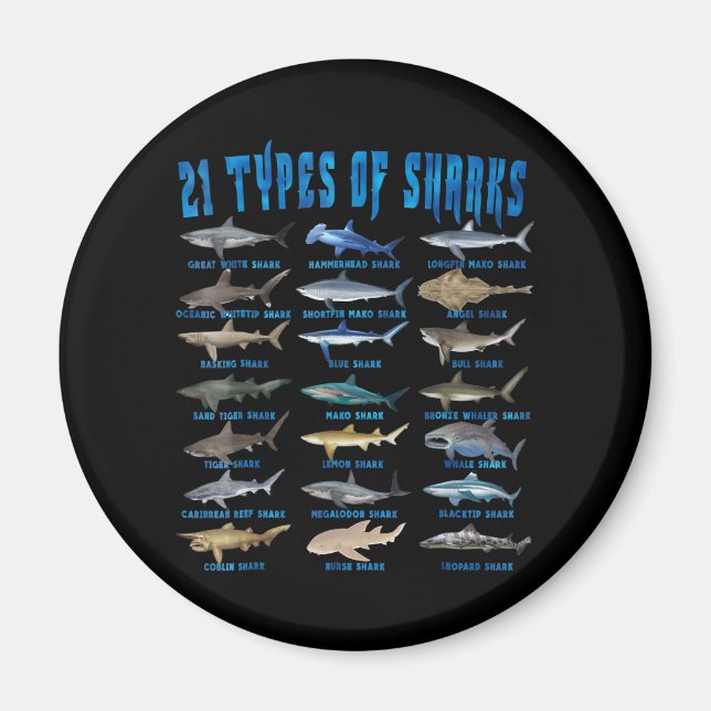 Haie liebt 21 Arten von Haien Magnet (Vorne)