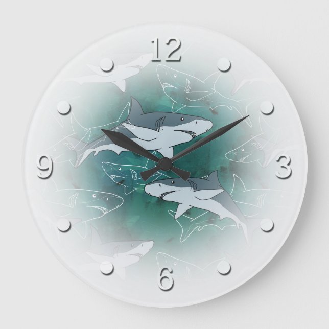 Haie, Meere, Meer, Fische, Raubfische, Tiere, Kief Große Wanduhr (Vorderseite)