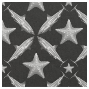 Haie Starfish Ocean Life Nautical Coastal Black Stoff
