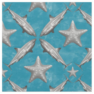 Haie Starfish Ocean Life Nautical Coastal Blue Stoff