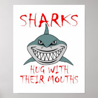 Haie umarmen mit Mouths Funny Poster