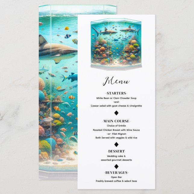 Haie und Fisch Aquatic Aquarium Menü Menükarte (Vorne/Hinten)