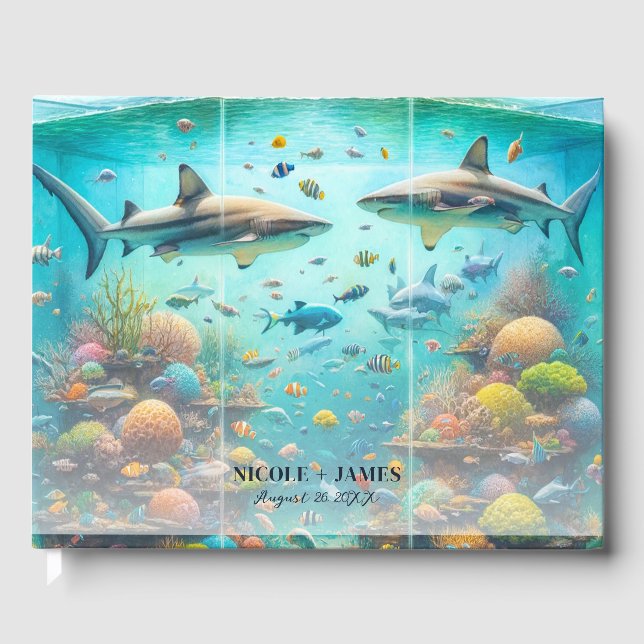 Haie und Fisch Aquatic Aquatic Aquarium Hochzeit Gästebuch (Vorderseite)
