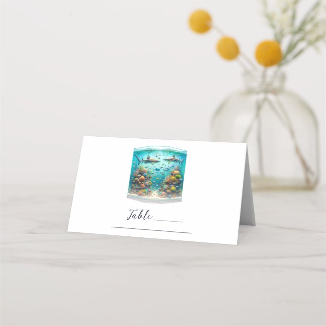 Haie und Fisch Aquatic Aquatic Aquarium Hochzeit Platzkarte (Vorderseite)