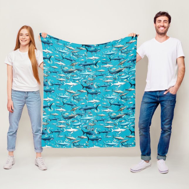 Haie und Meeresleben auf Sea Blue Fleecedecke (Beispiel)