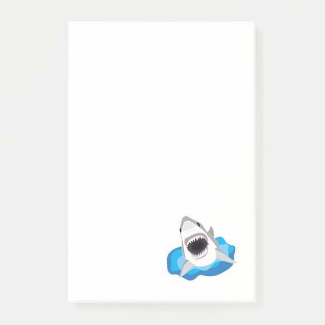 Haifisch-Angriff - Weißer Hai springt von den Post-it Klebezettel (Vorderseite)