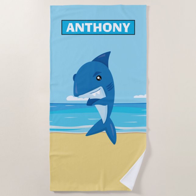 Haifisch auf dem Strand-personalisierten Badetuch (Vorderseite)