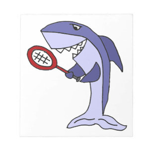 Haifisch, der Tennis-Cartoon spielt Notizblock