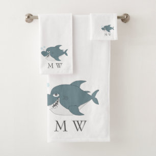 Haifisch-Design mit Monogramm Badhandtuch Set