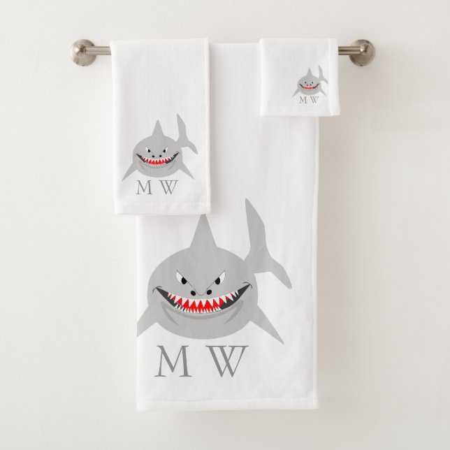 Haifisch-Design mit Monogramm Badhandtuch Set (Insitu)