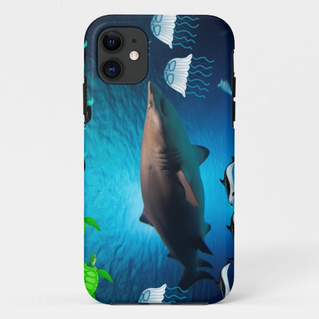 Haifisch-Fisch-Schildkröte-Delphin-tropisches Case-Mate iPhone Hülle (Rückseite)