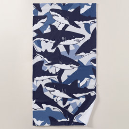 Haifisch-Muster – Blaues Ozeandesign Strandtuch