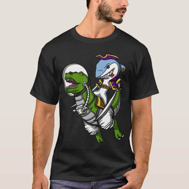 Haifisch-Piraten-Astronauten-Reitraum T-Rex T-Shirt (Vorderseite)