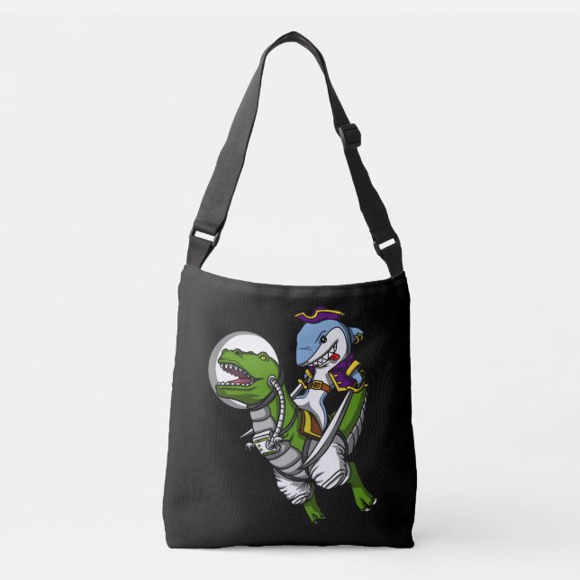 Haifisch-Piraten-Astronauten-Reitraum T-Rex Tragetaschen Mit Langen Trägern (Vorderseite)