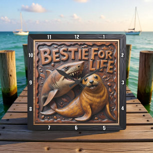 Haifisch-Robben-Textur-Freundschaft Quadratische Wanduhr