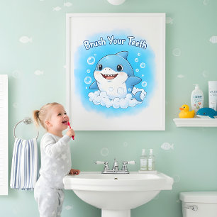Haifisch-Splash-Kinder-Badezimmer-Wandkunst Poster