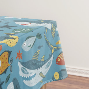 Haifisch Trendy unter dem Meeresthema Grüner Hinte Tischdecke
