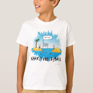 Haifisch-Volleyball-lustige Zeichentrick T-Shirt
