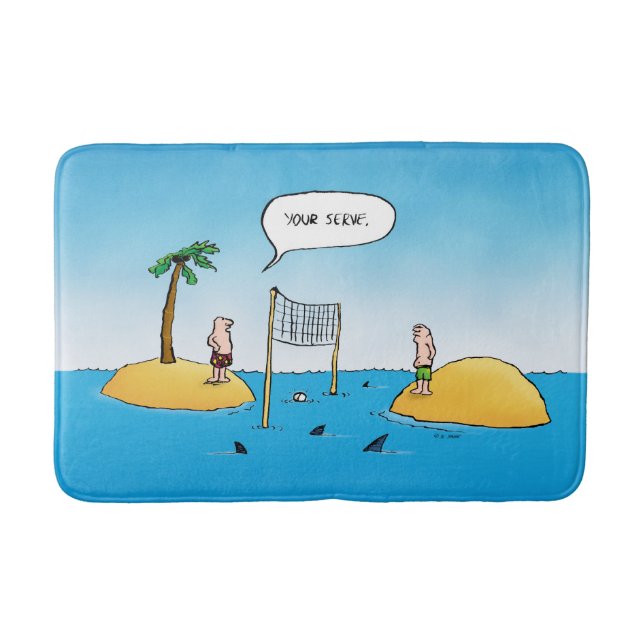 Haifisch-Volleyball-lustiger Cartoon Badematte (Vorderseite)