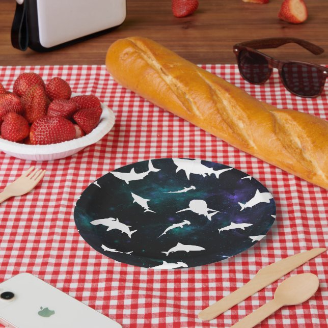 Haifisch-weißer Schatten auf der Dunklen Galaxie Pappteller (Picknick)