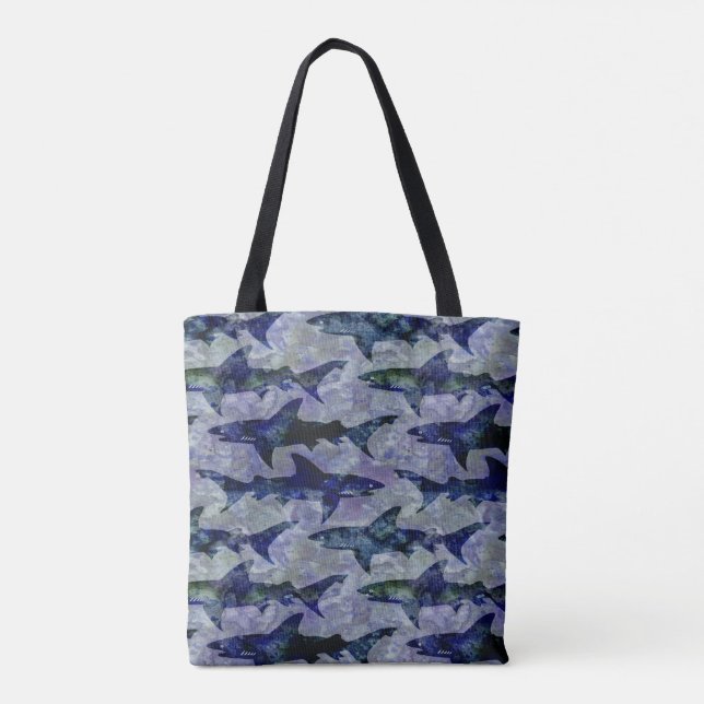 Haifische im tiefen blauen Seemuster Tasche (Rückseite)