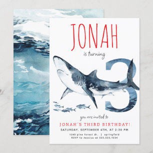 Haifischerladung zum dritten Geburtstag Einladung