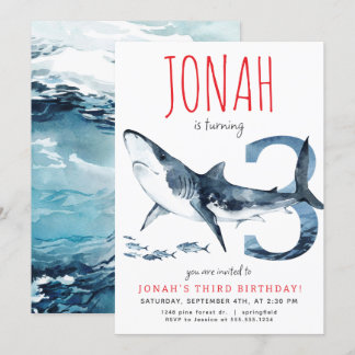 Haifischerladung zum dritten Geburtstag Einladung