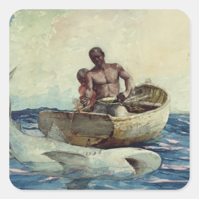Haifischfang, 1885 quadratischer aufkleber (Vorderseite)