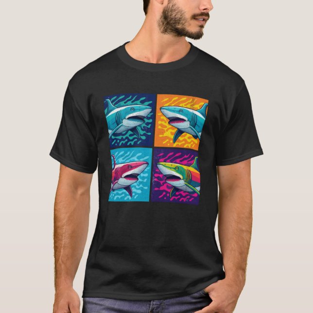 Haifischfisch-Pop-Illustration Farbige Tierfrauen  T-Shirt (Vorderseite)